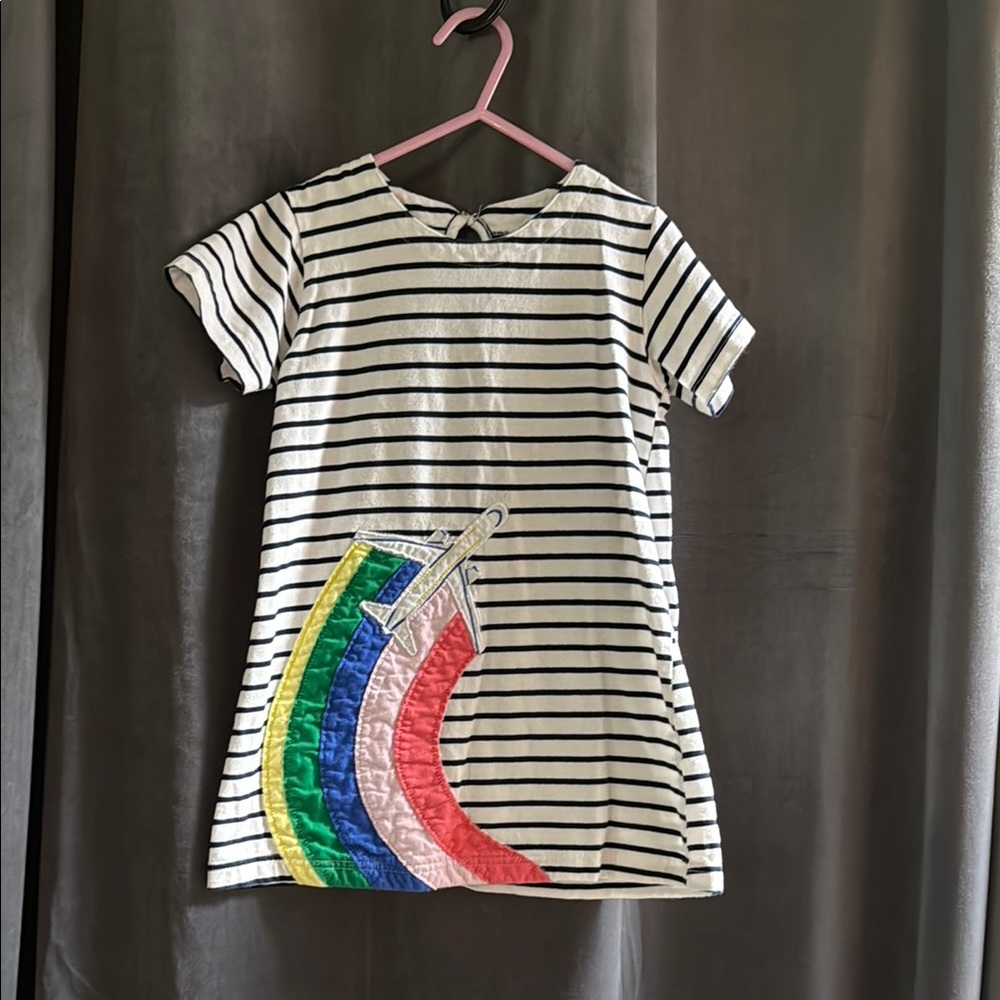 Striped Dress with Embroidered Rainbow Design